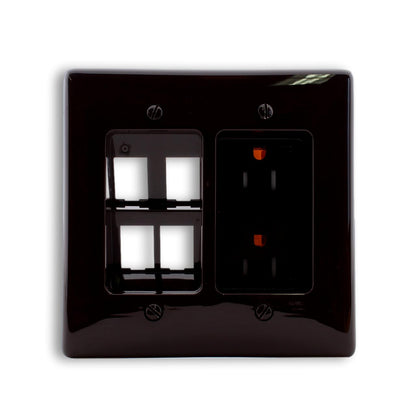 Hubbell RR1514 Brown 15A Recessed TV AV Receptacle TR Outlet 4-Port SnapFit
