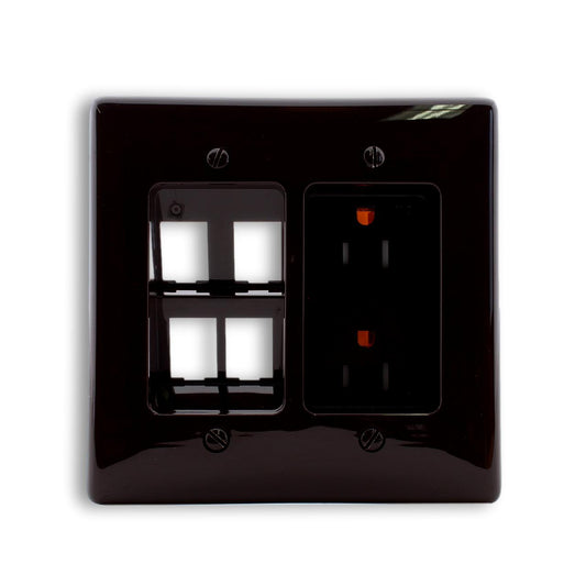 Hubbell RR1514 Brown 15A Recessed TV AV Receptacle TR Outlet 4-Port SnapFit