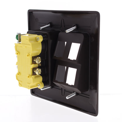 Hubbell RR1514 Brown 15A Recessed TV AV Receptacle TR Outlet 4-Port SnapFit