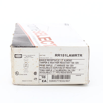 10 Hubbell Light Almond Single Receptacles Tamper Weather Resistant RR151LAWRTR