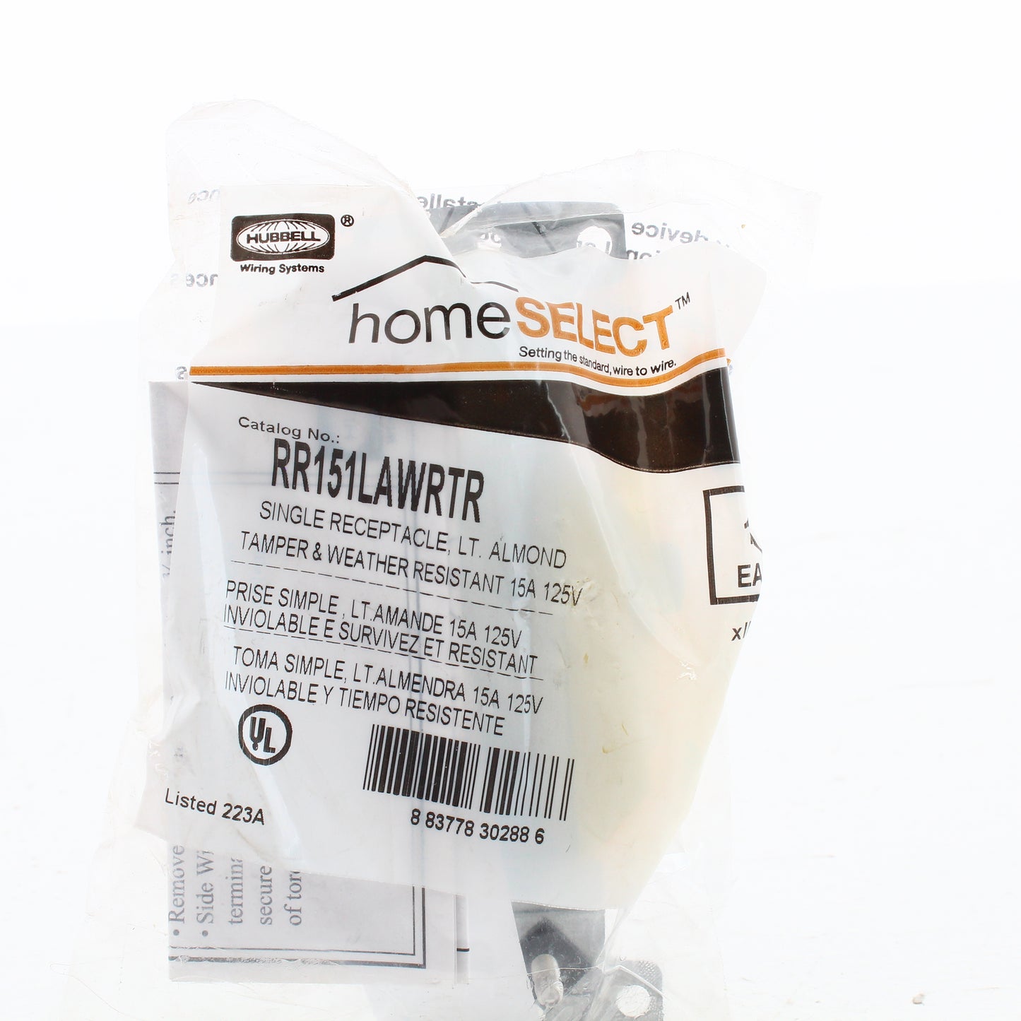 Hubbell RR151LAWRTR Light Almond 15A Receptacle Outlet Tamper Weather Resistant