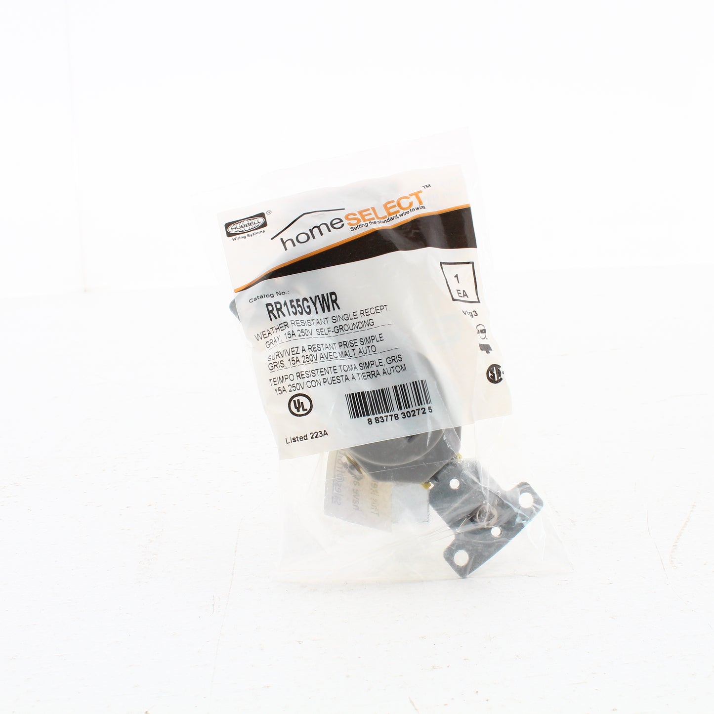 Hubbell RR155GYWR Gray Weather Resistant Single 15A Outlet Receptacle 6-15R 250V