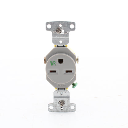 Hubbell RR155GYWR Gray Weather Resistant Single 15A Outlet Receptacle 6-15R 250V