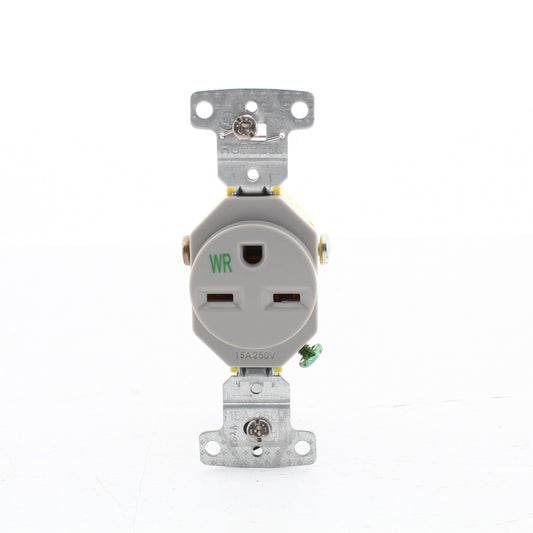 Hubbell RR155GYWR Gray Weather Resistant Single 15A Outlet Receptacle 6-15R 250V