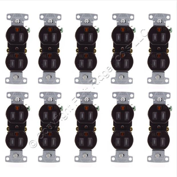 10 Hubbell Brown Tamper Resistant Duplex Receptacles 15A 125V Push Terminal