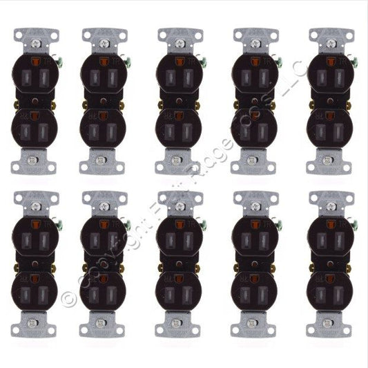 10 Hubbell Brown Tamper Resistant Duplex Receptacles 15A 125V Push Terminal