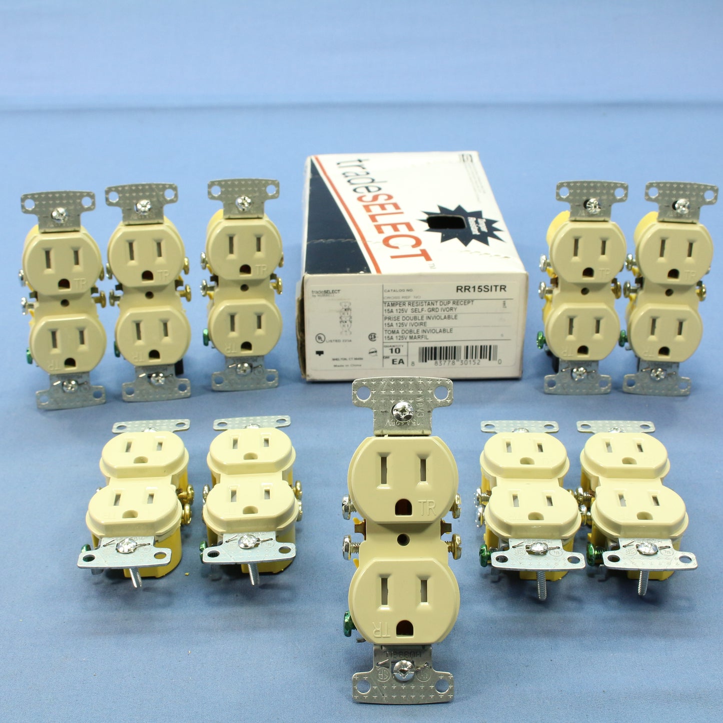 10 Hubbell Ivory Tamper Resistant Duplex Receptacle Outlets 5-15R 15A RR15SITR
