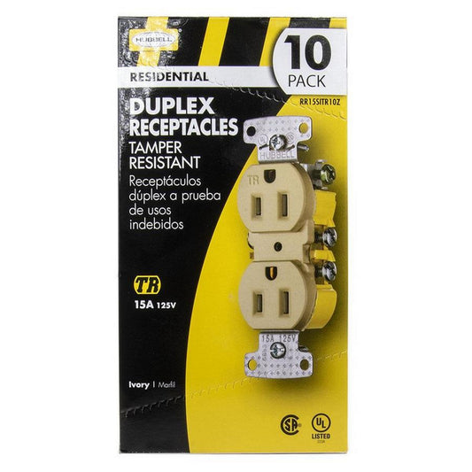 10 Hubbell Ivory Tamper Resistant Duplex Receptacle Outlets 5-15R 15A RR15SITR