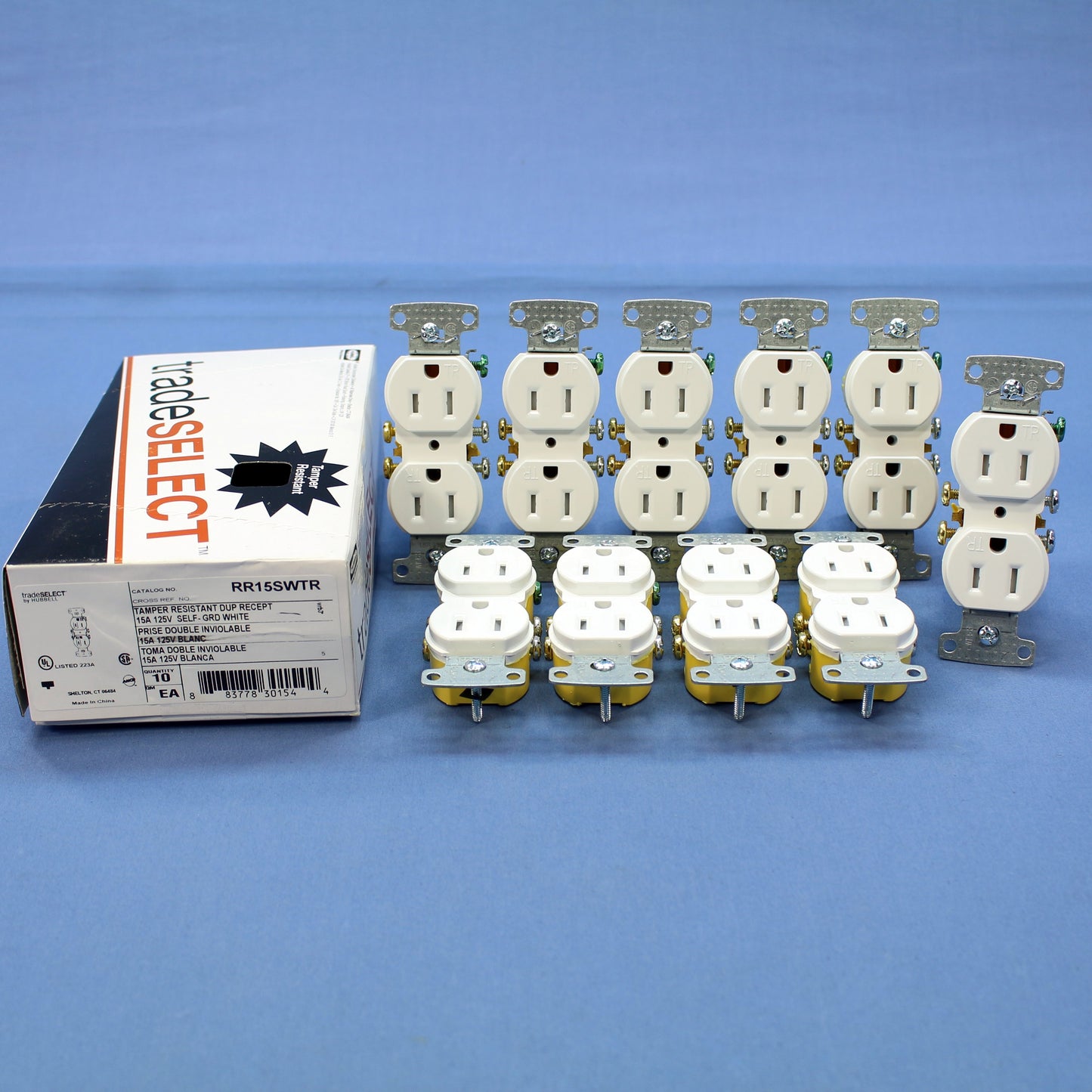 10 Hubbell White Tamper Resistant Duplex Receptacle Outlets 5-15R 15A RR15SWTR