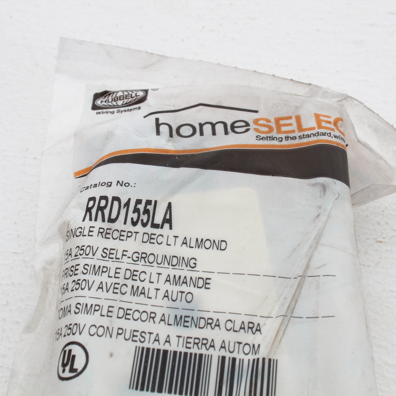 Hubbell RRD155LA Light Almond 15A Decorator Single Outlet Receptacle 250V 6-15R