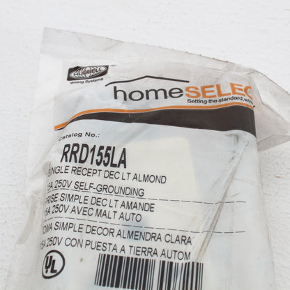 Hubbell RRD155LA Light Almond 15A Decorator Single Outlet Receptacle 250V 6-15R