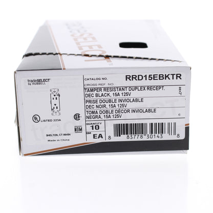 Hubbell RRD15EBKTR Black Tamper Resistant 15A Decorator Receptacle Outlets 10pcs