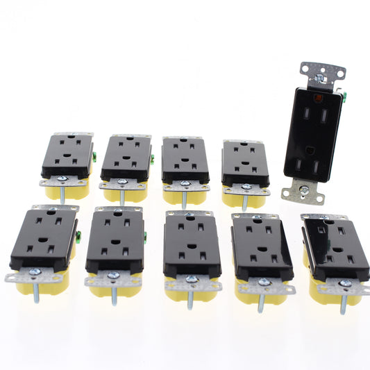 Hubbell RRD15EBKTR Black Tamper Resistant 15A Decorator Receptacle Outlets 10pcs