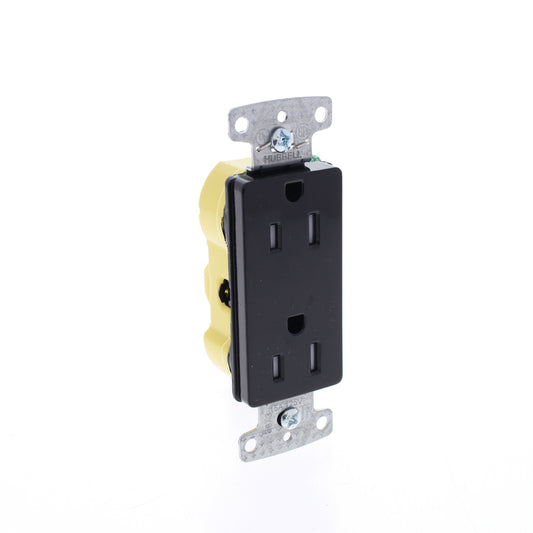 Hubbell RRD15EBKTR Black 15A Tamper Resistant Decorator Receptacle Outlet 5-15R