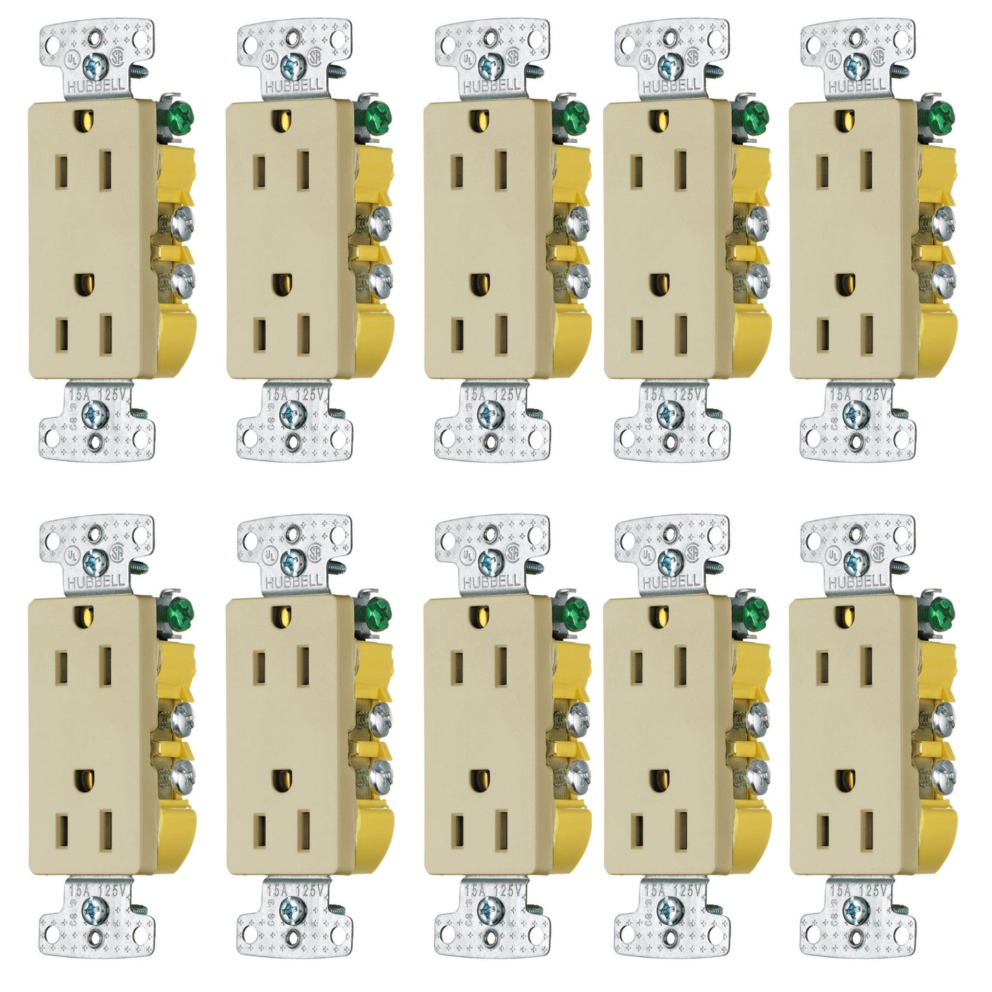 10 Hubbell Ivory Residential Decorator Receptacle Outlets 5-15R 15A 125V RRD15I
