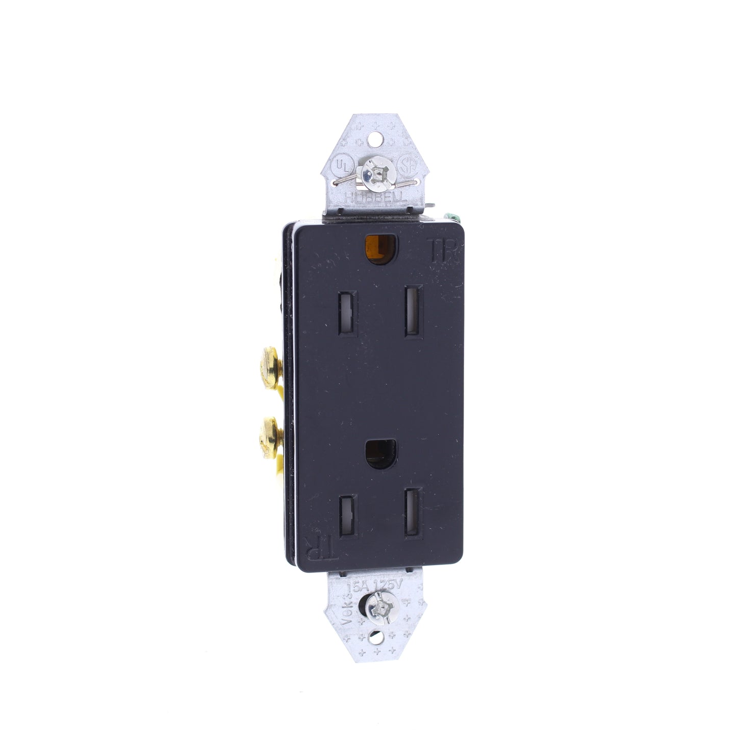 Hubbell Black Tamper Resistant Decorator Receptacle 15A 125V RRD15KBKTR No Ears