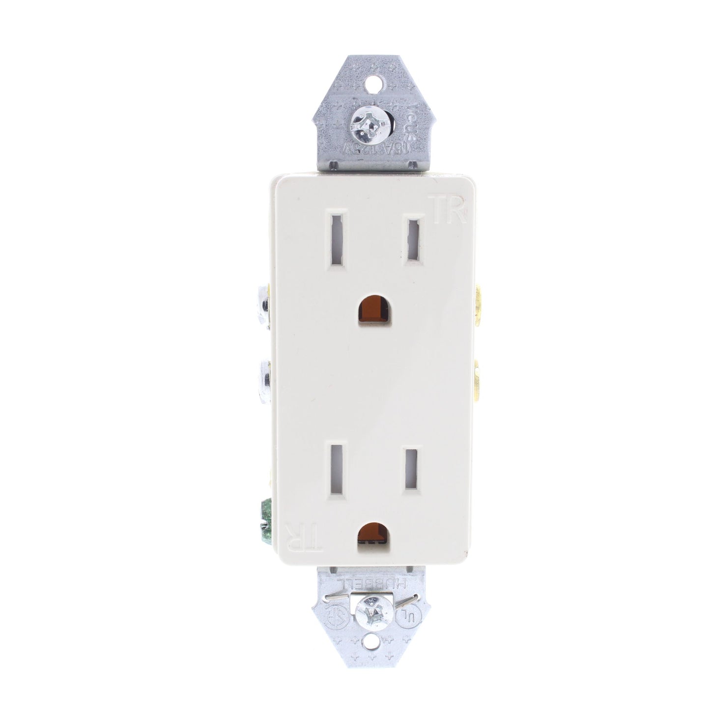 Hubbell RRD15KLATR Lt Almond Residential 5-15R 15A TR Decorator Outlets No Ears