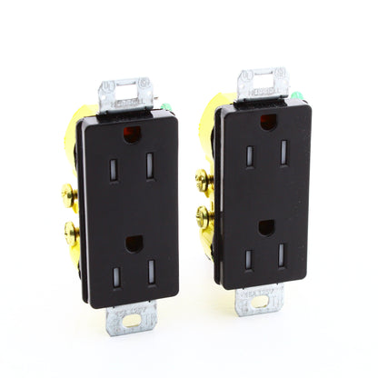 Hubbell RRD15SBKTRM2 Black Tamper Resistant 15A Decorator Receptacle Earless 2pk