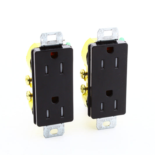 Hubbell RRD15SBKTRM2 Black Tamper Resistant 15A Decorator Receptacle Earless 2pk