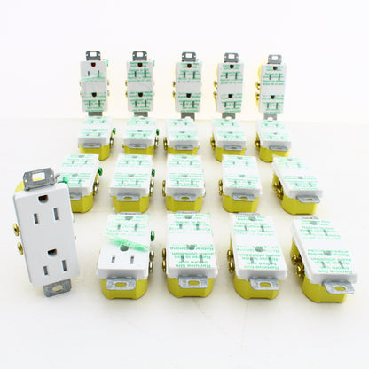 20 Hubbell White Tamper Resistant Decorator PANEL Receptacles 15A Earless