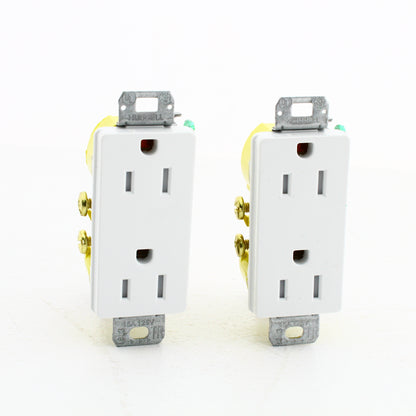 2 Hubbell White Tamper Resistant Decorator PANEL Receptacles 15A Earless