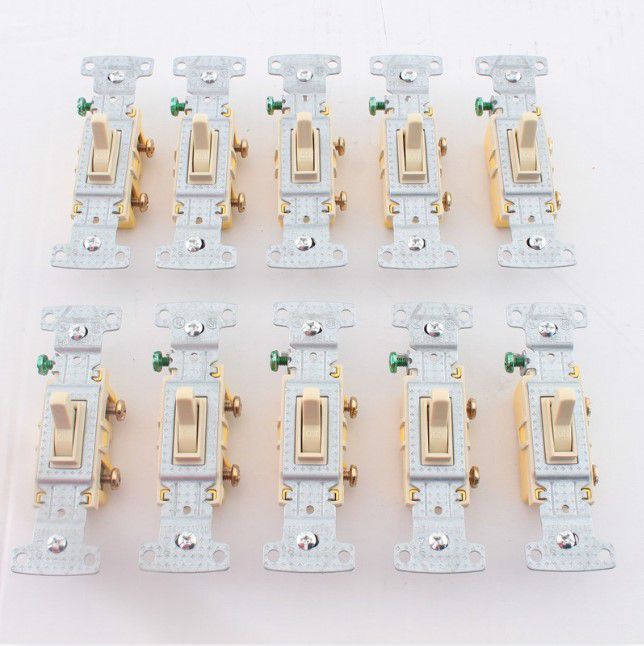 Hubbell RS115I Ivory Residential Single Pole 15A Toggle Light Switches 10-pack