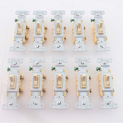 Hubbell RS115I Ivory Residential Single Pole 15A Toggle Light Switches 10-pack