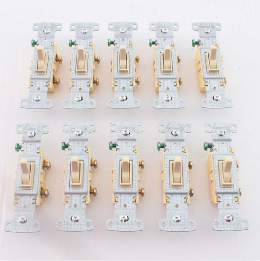 Hubbell RS115I Ivory Residential Single Pole 15A Toggle Light Switches 10-pack