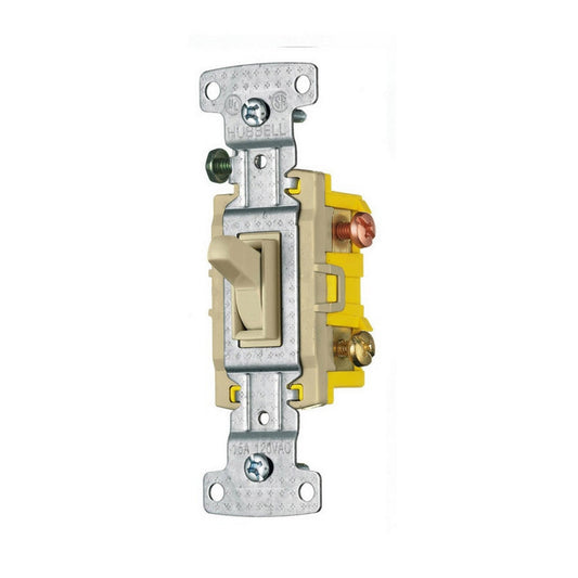 Hubbell RS315IZ Ivory Framed Toggle Wall Light Switch 3-Way Residential 15A Bulk
