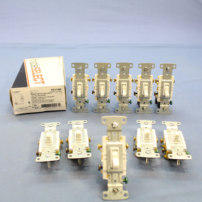 Hubbell RS315W White 10 Framed Toggle Light Switches 3-WAY Residential 10-Pack