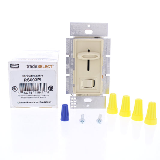 Hubbell RS603PI Ivory Slide Light Dimmer Switch 3-Way Incandescent Only 600W