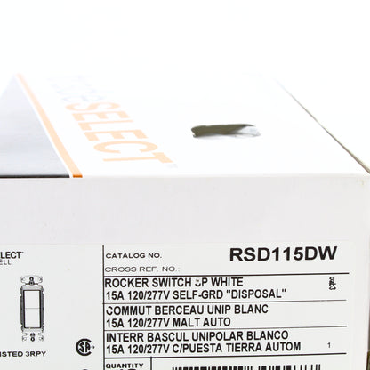 Hubbell RSD115DW White Decorator Disposal 15A Switch Rocker Single Pole