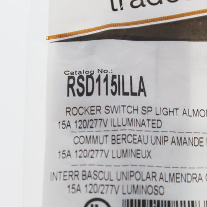 Hubbell RSD115ILLA Light Almond Lighted Decorator Single Pole Switch Illuminated