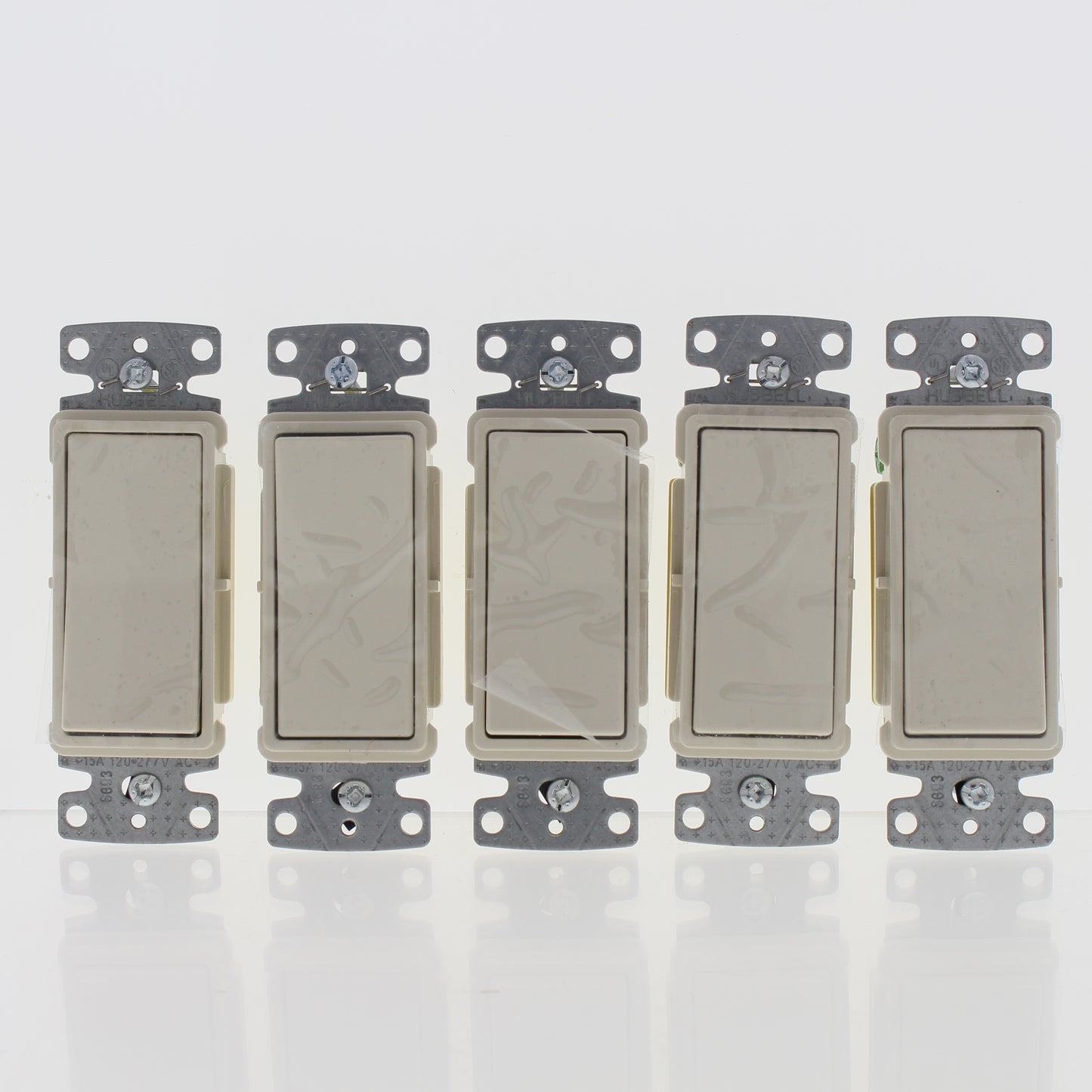 Hubbell Light Almond Decorator Rocker Wall Light Switches Single Pole 15A 5-Pack