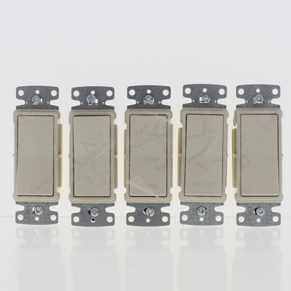 Hubbell Light Almond Decorator Rocker Wall Light Switches Single Pole 15A 5-Pack