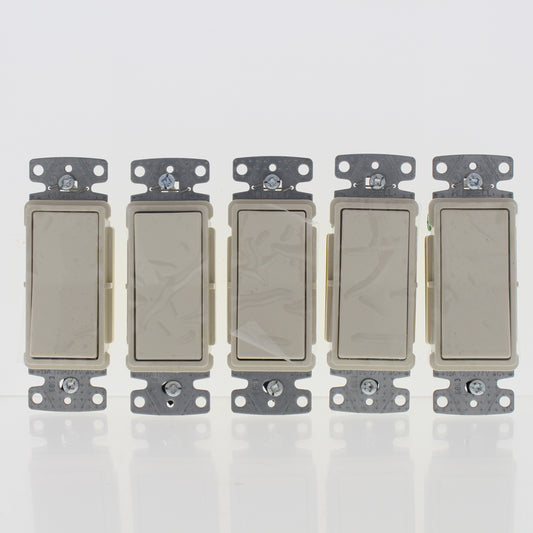Hubbell Light Almond Decorator Rocker Wall Light Switches Single Pole 15A 5-Pack