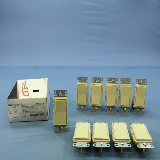 Hubbell RSD315I Ivory Decorator Smooth Rocker 3-Way Wall Light Switch 15A 10pcs