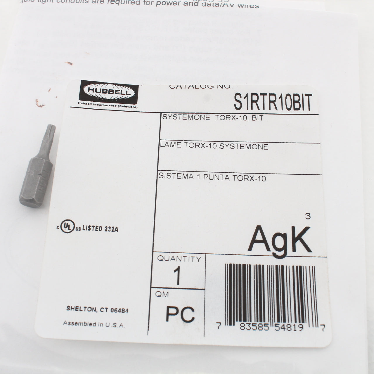 Hubbell Replacement TORX-10 Bit for Tamper Resistant S1R10CVRTR Cover S1RTR10BIT