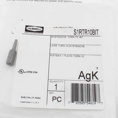 Hubbell Replacement TORX-10 Bit for Tamper Resistant S1R10CVRTR Cover S1RTR10BIT
