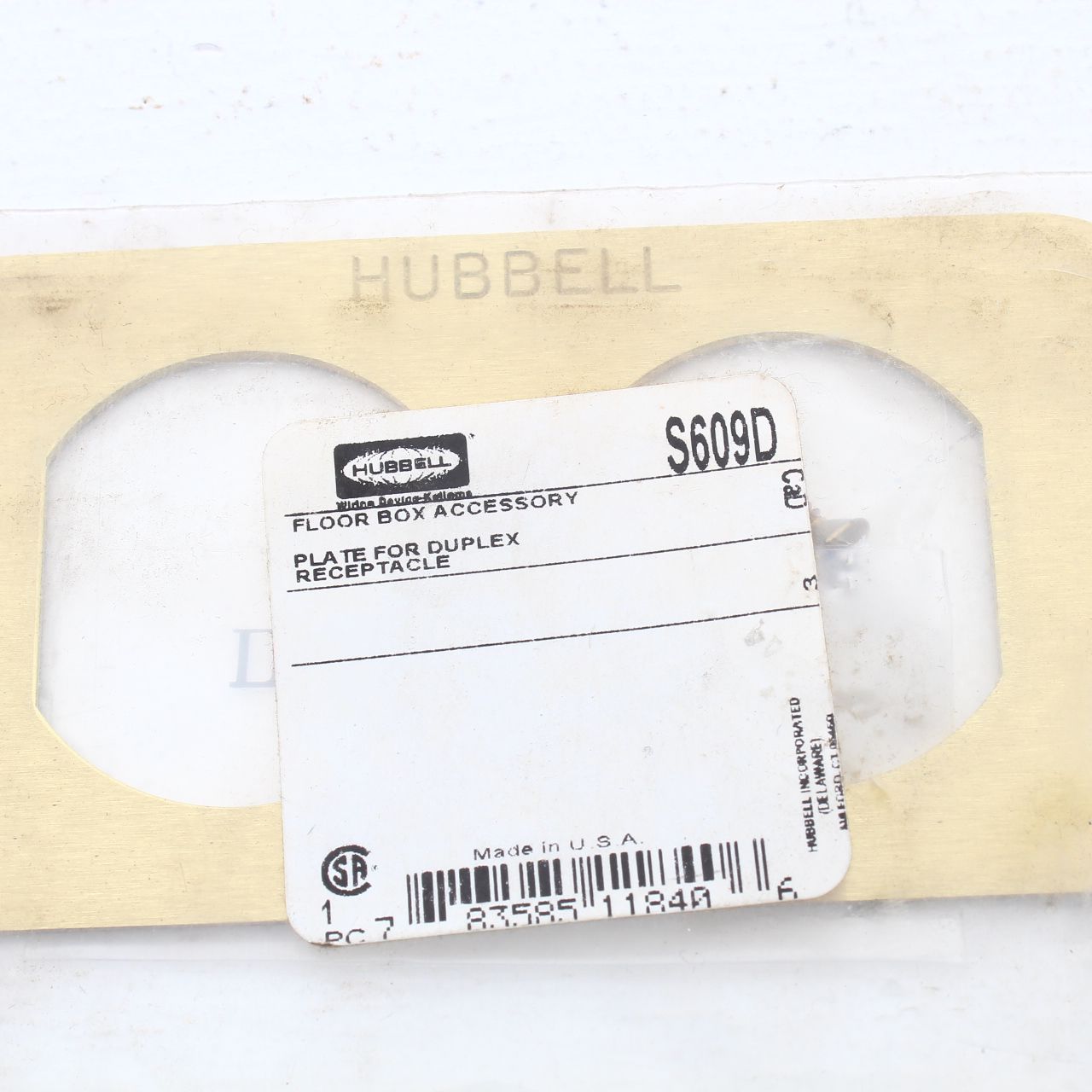 Hubbell 4"x2" Brass Duplex Outlet Plate S609D For S6088 Above-Floor Pedestal Box