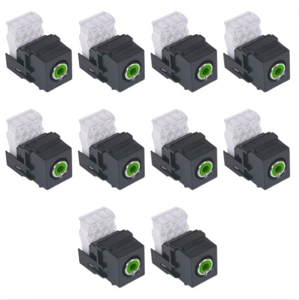 Hubbell Black Snap-Fit Keystone Stereo Audio RCA Jacks Green SFRC110GN 10-pack