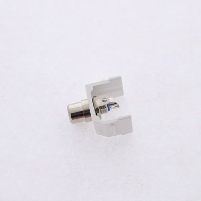 Hubbell White Snap-Fit Keystone Audio Video Jack Blue Center RCA Solder SFRCBW