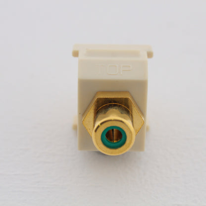 Hubbell Lt Almond SnapFit Keystone Video Cable Jack Green Ctr RCA/RCA SFRCGNFFLA