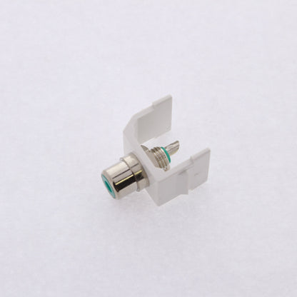 Hubbell White Snap-Fit Keystone Audio Video Jack Green Center RCA Solder SFRCGNW
