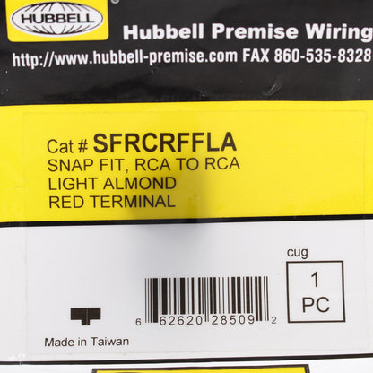 Hubbell Lt Almond SnapFit Keystone Video Cable Jack Red Center RCA/RCA SFRCRFFLA