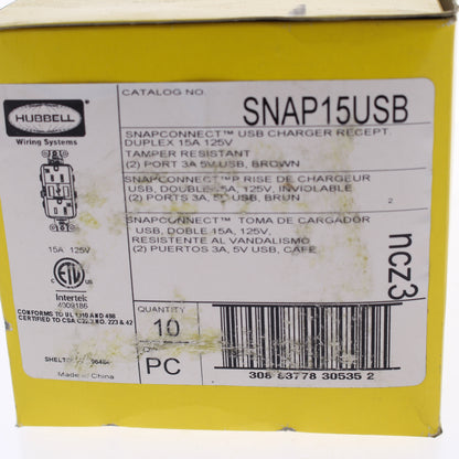10 Hubbell SNAP15USB Brown Decorator SnapConnect 15A Receptacle Outlets 2.0 USB