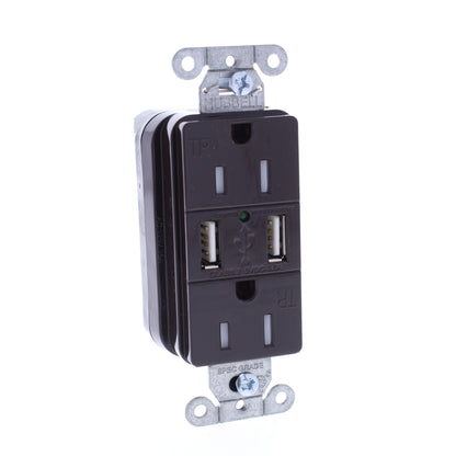 10 Hubbell SNAP15USB Brown Decorator SnapConnect 15A Receptacle Outlets 2.0 USB