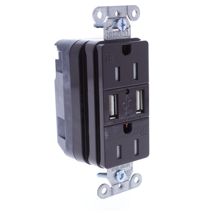 10 Hubbell SNAP15USB Brown Decorator SnapConnect 15A Receptacle Outlets 2.0 USB