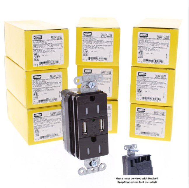 10 Hubbell SNAP15USB Brown Decorator SnapConnect 15A Receptacle Outlets 2.0 USB