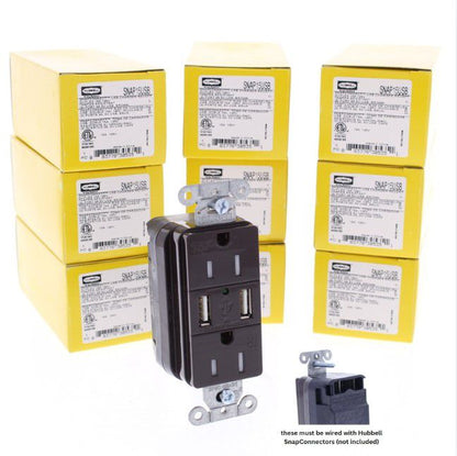 10 Hubbell SNAP15USB Brown Decorator SnapConnect 15A Receptacle Outlets 2.0 USB